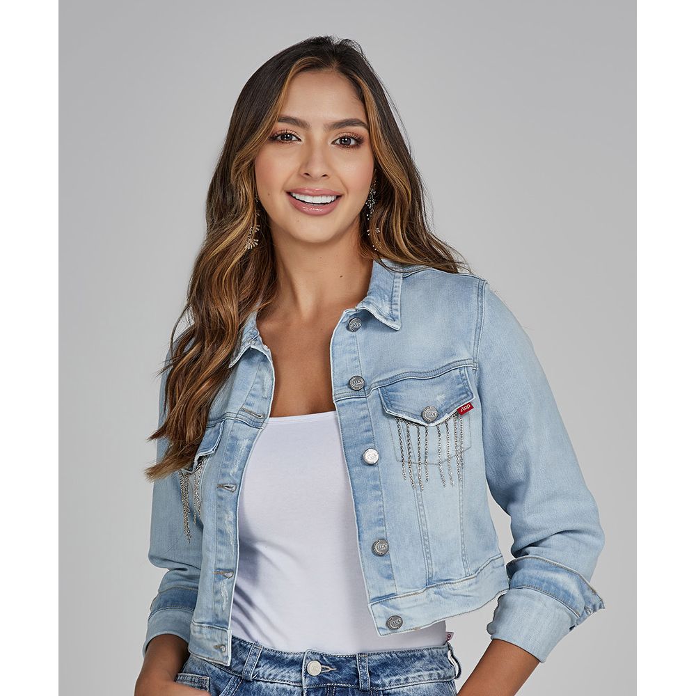 chaqueta jean Destroyer rotos azul claro femenina mujer moda casual Johana  cano