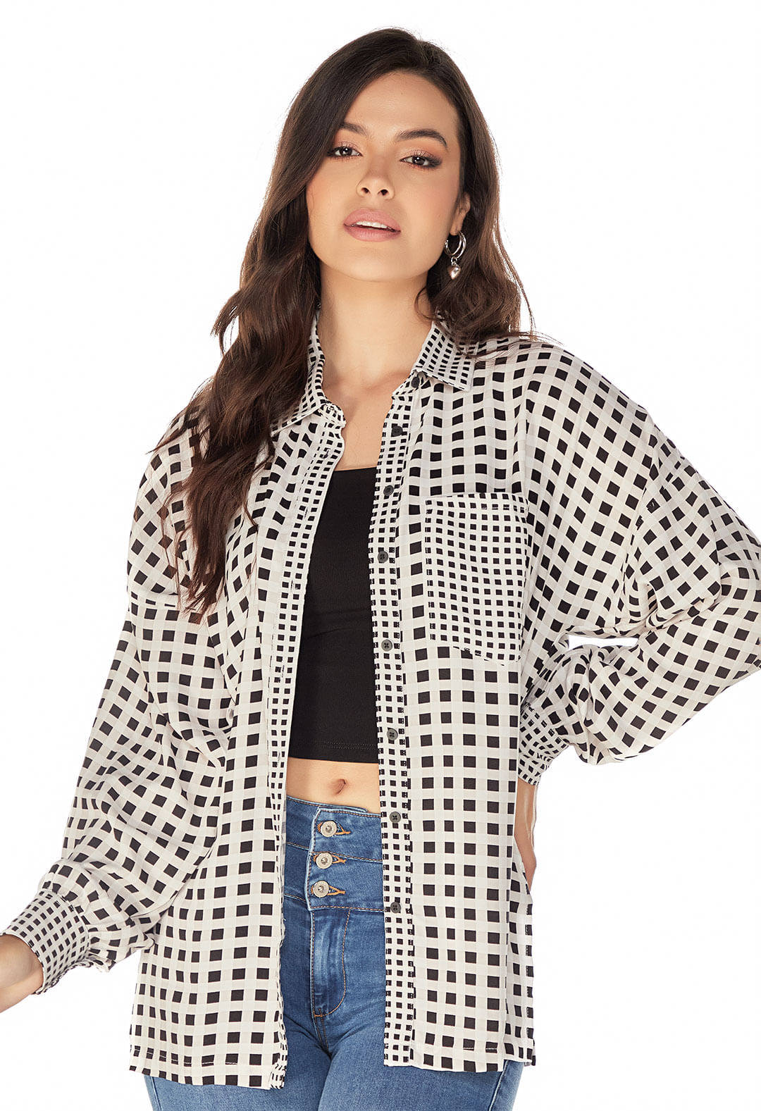 Blusa manga larga a cuadros