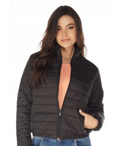 Chaqueta acolchada negra con cierre para mujer