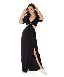 Vestido manga corta con anudado en escote