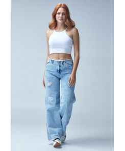 Retrojean tiro alto con pretina desflecada