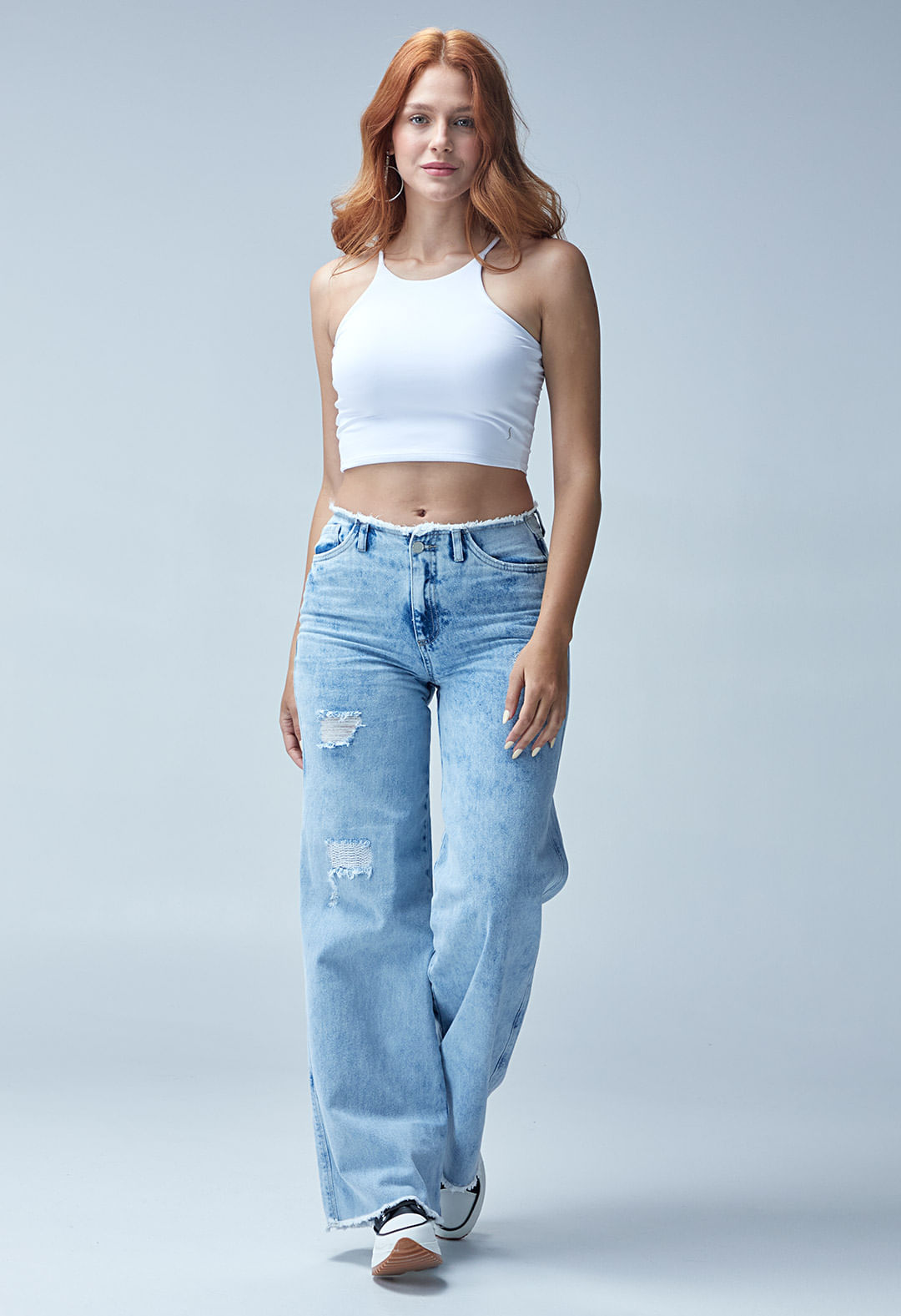 Retrojean tiro alto con pretina desflecada