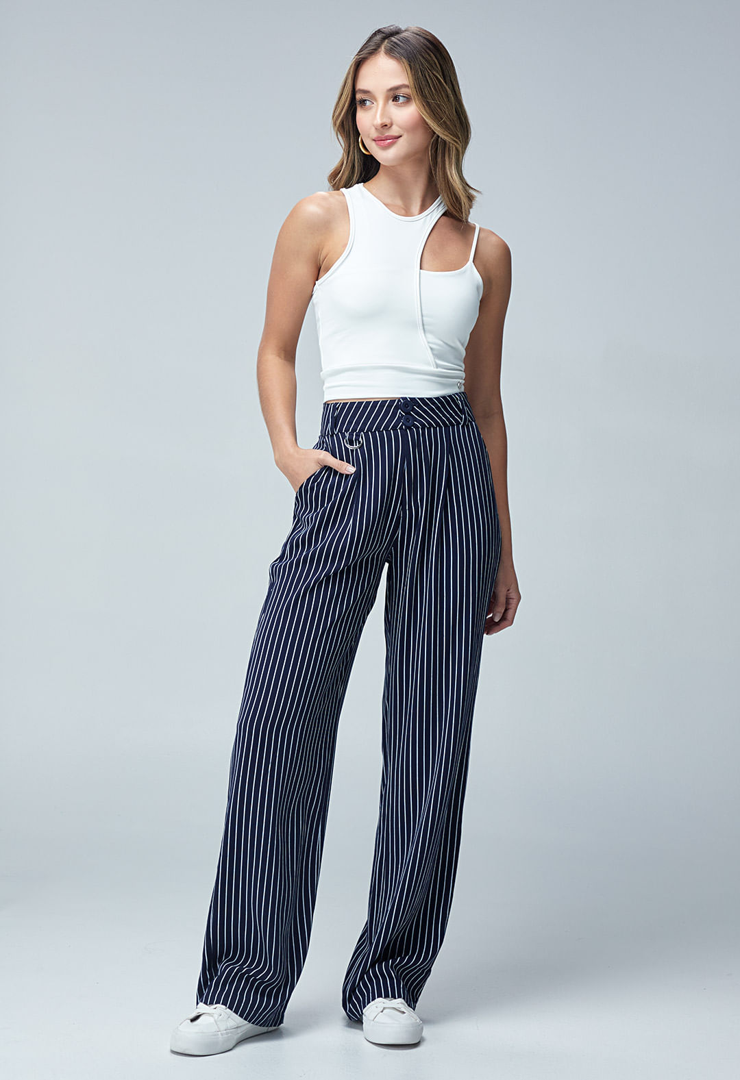 Pantalon tiro alto a rayas