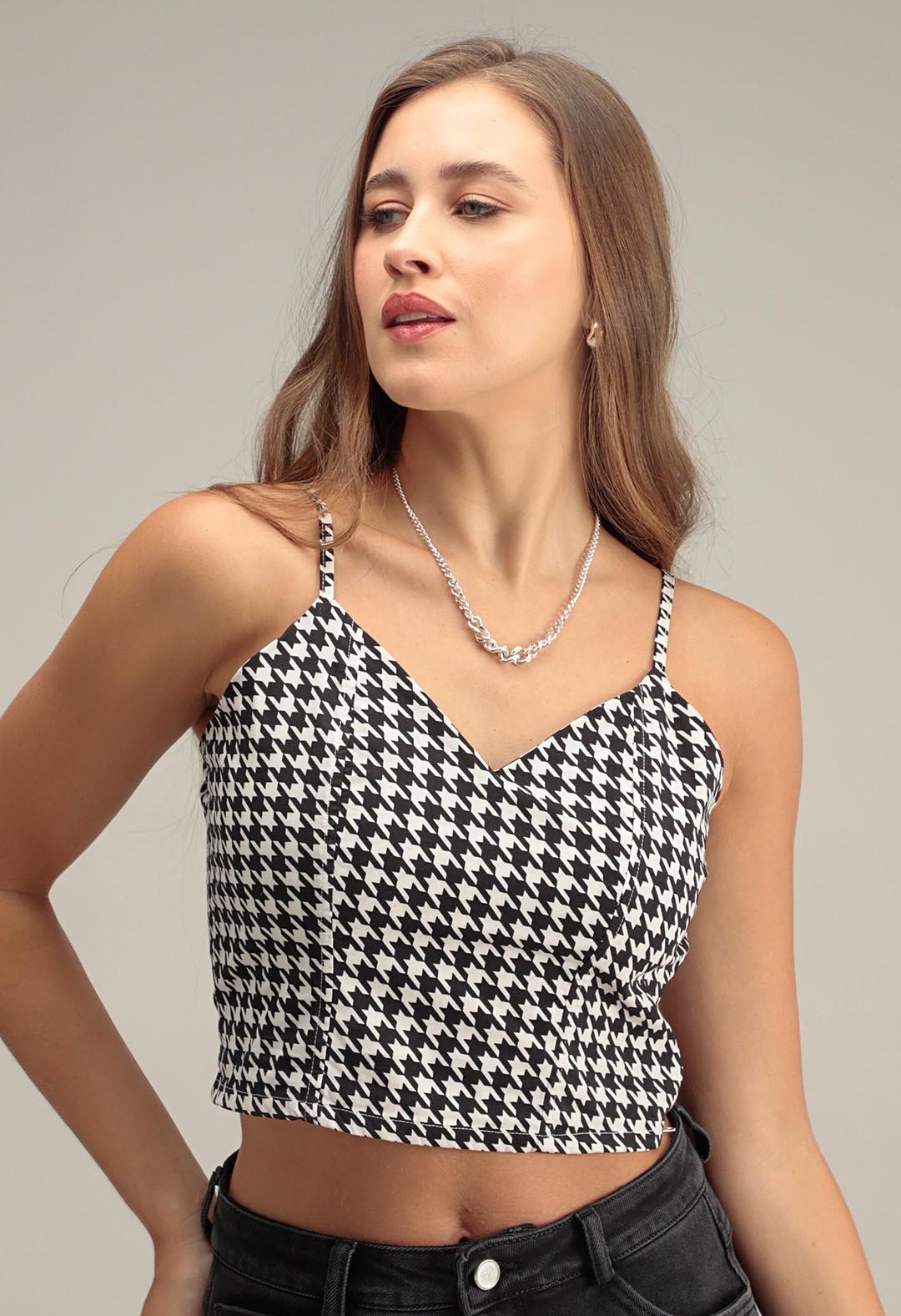 Blusa tiras estampada crop