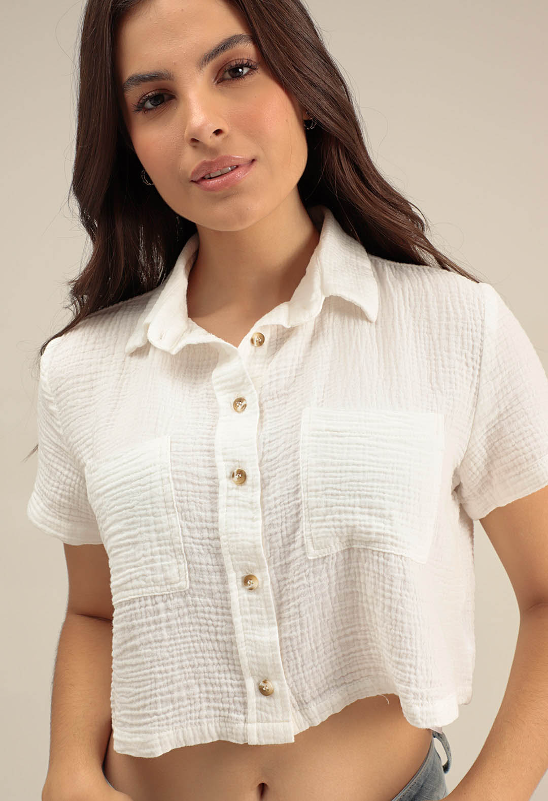 Blusa manga corta con bolsillo