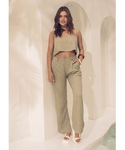 Pantalón tiro alto en lino