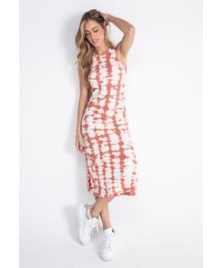Vestido manga sisa en rib largo con abertura para mujer