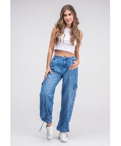 Jean cargo tiro alto