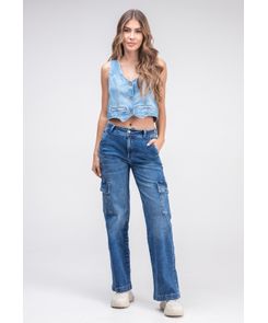 Jean cargo tiro alto bota recta
