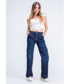 Jean cargo tiro alto bota recta