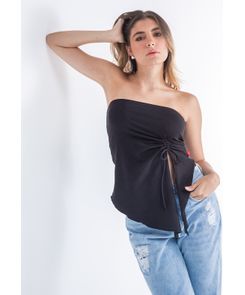 Camiseta strapless con recogido en frente para mujer