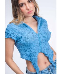 Blusa manga corta con tela efecto galleta,para mujer