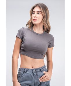Camiseta manga corta con recogido en costado para mujer