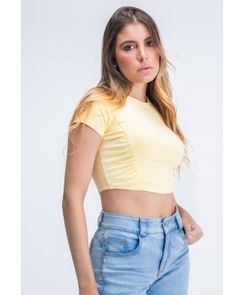 Camiseta manga corta con recogido en costado para mujer