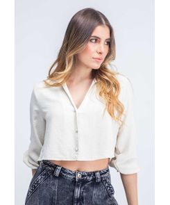 Blusa manga larga con botones forrados para mujer