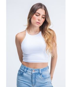 Camiseta tiras crop cuello halter para mujer