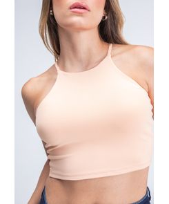 Camiseta cuello halter crop basica para mujer