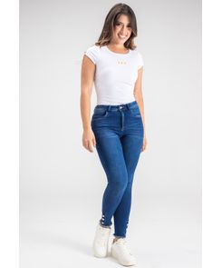 Jean elastik tiro alto detalle en botas para mujer