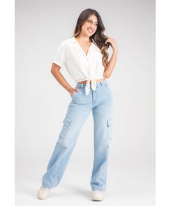 Jean Cargo tiro alto bota recta para mujer