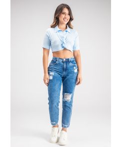 Mom jean tiro alto bota tubo para mujer
