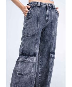 Jean cargo tiro alto bota recta para mujer