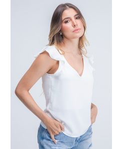 Blusa manga corta escote v gola en hombro para mujer
