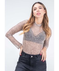 Camiseta manga larga cuello alto para mujer