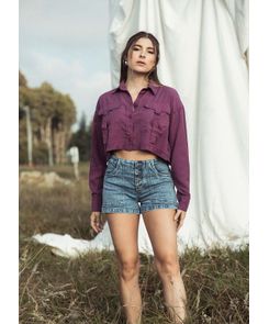 Short tiro alto en denim con bolsillos en costado para mujer