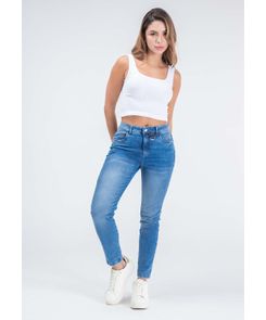 Jean reductor tiro alto bota tubo