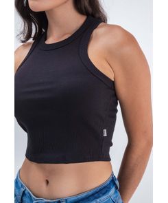 Camiseta manga sisa básico en rib crop top newyork