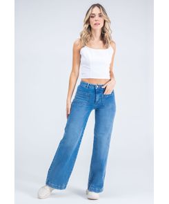 Retrojean tiro alto con bolsillos en frente para mujer