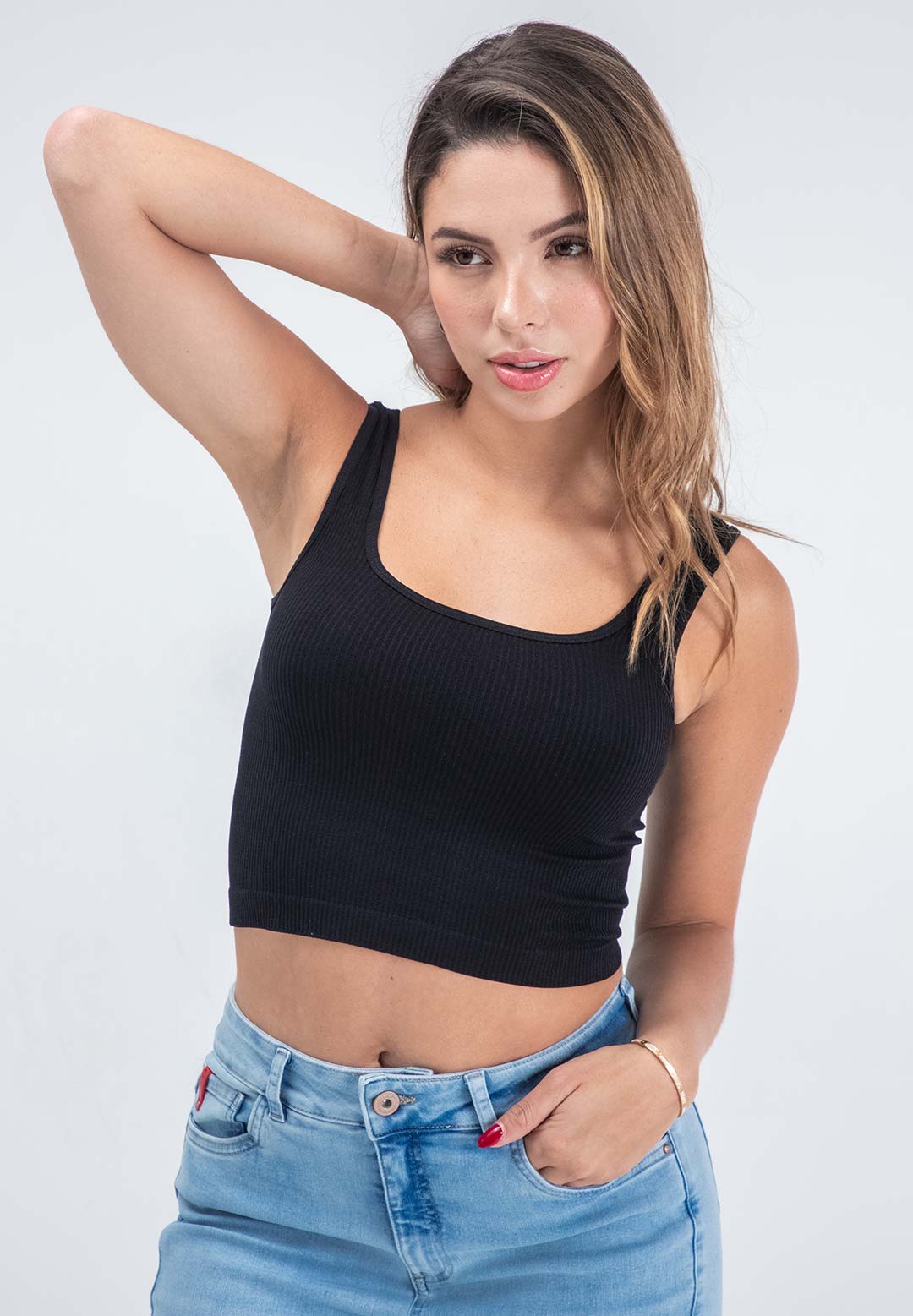 Camiseta tiras seamless crop para mujer