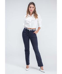 Pantalón Ejecutivo Tiro Alto Bota Recta Azul Navy Para Mujer