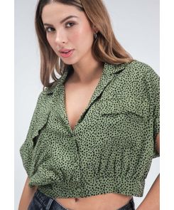 Blusa manga corta crop estampada