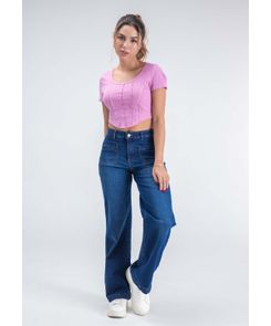 Retrojean tiro alto con bolsillos en frente para mujer