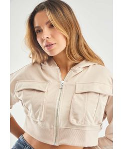 Chompa manga larga con bolsillos cargo para mujeres