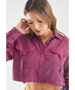 Blusa manga larga con bolsillos y jaretas para mujer