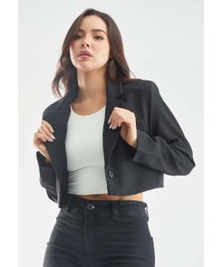 Blazer manga larga crop con bolsillo