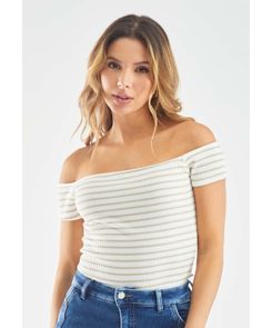 Camiseta manga corta a rayas escote
