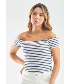 Camiseta manga corta a rayas escote