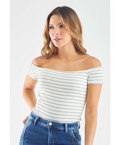 Camiseta manga corta a rayas escote