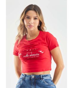Camiseta manga corta con rasgado y estampado