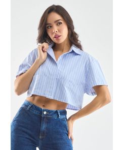 Blusa manga corta a rayas con bolsillos