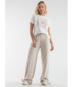 Pantalón tiro alto en tela efecto gamuzada