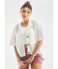Blusa manga cota tejida con perilla