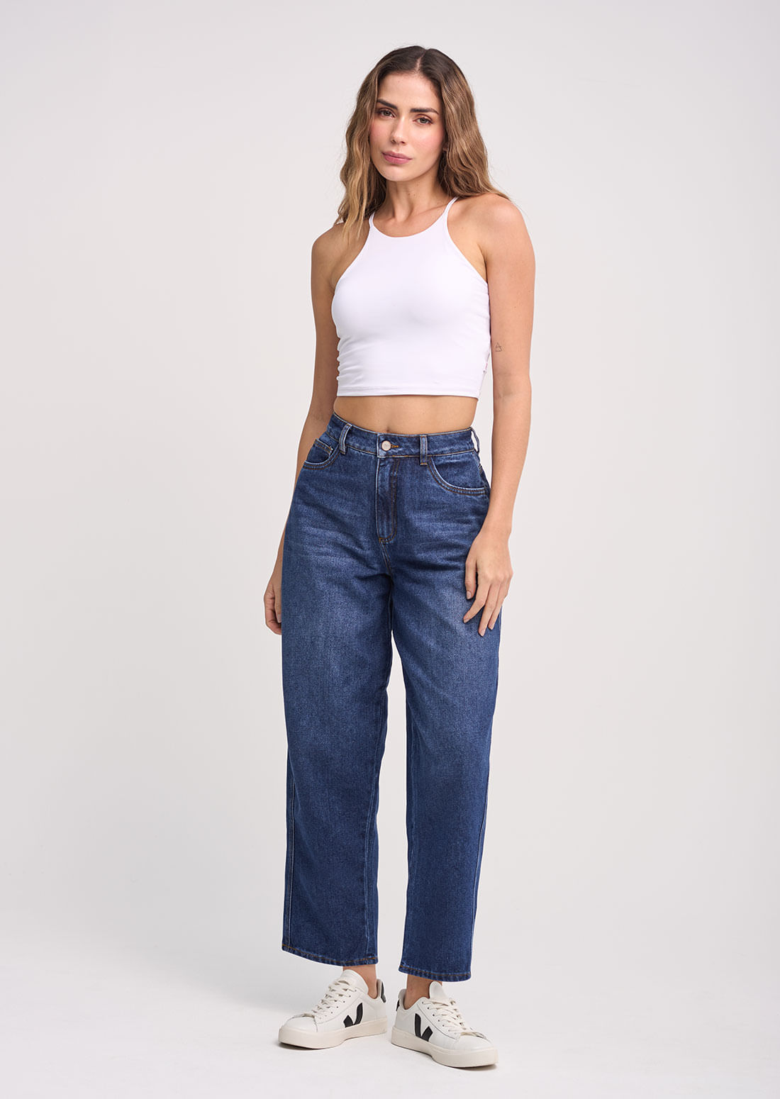 Jeans mom fit tiro alto fashion