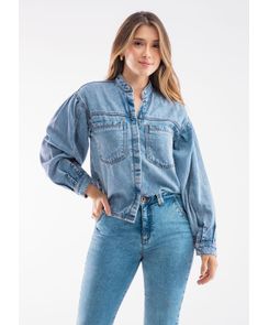 Chaqueta lavado medio con bolsillos para mujeres