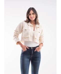 Chaqueta lavado crudo con bolsillo en frente para mujeres