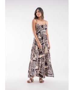 Vestido tiras largo recogido en busto estampado