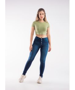 Jean elastik azul oscuro con botones para mujeres